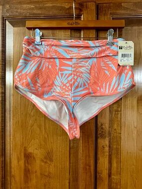 Salt Life Women’s Coral & Light Blue Palm-Print High-Waist Swim Bottoms